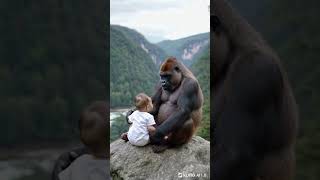 They are very good friends. #funny #beauty #pets  #gorilla #cute #monkey #chimpanzee #christmas