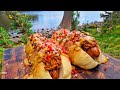 A huge crispy HOT DOG cooked in nature by the River! The taste is 10 times better!🔥