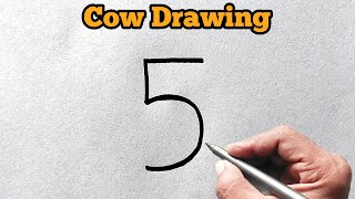 How to draw Cow from number 5 | Easy Cow drawing for beginners | number drawing