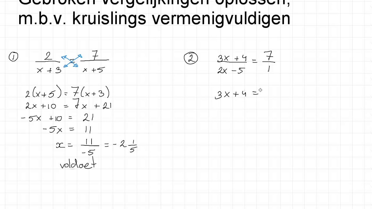 Gebroken Vergelijkingen Oplossen M.b.v. Kruislings Vermenigvuldigen ...