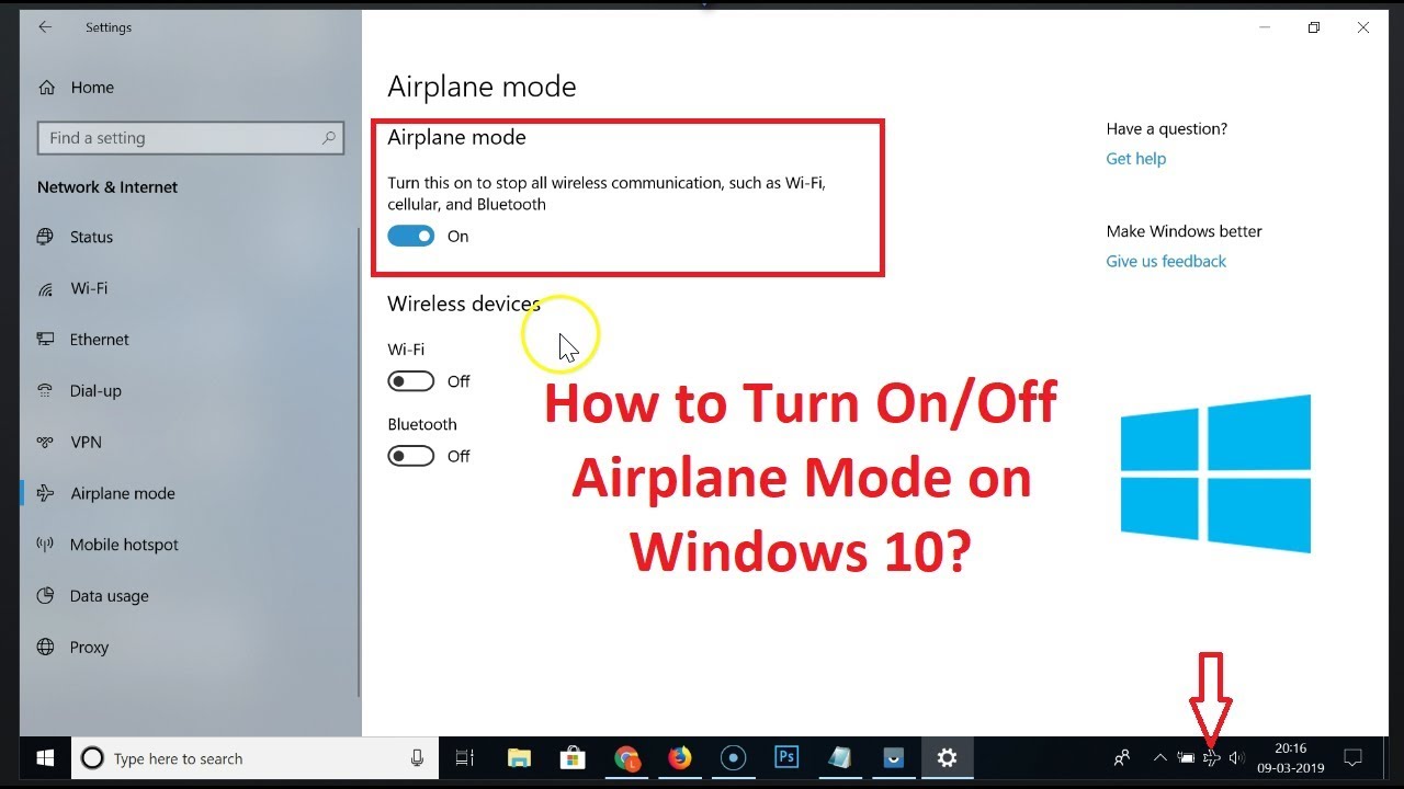 How To Turn On Or Off Airplane Mode On Windows 10? - YouTube