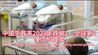 中國生育率2023年跌破1，全球第2，僅次於韓國