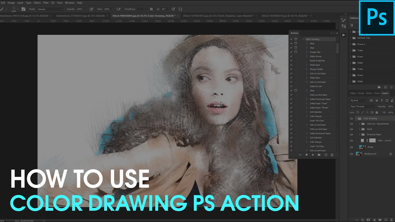 How To Use Color Drawing Photoshop Actions - YouTube