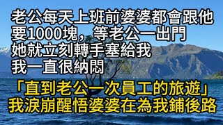 老公每天上班前「婆婆都會跟他要1000塊」，等老公一出門「她就立刻轉手塞給我」！ 我一直很納悶「直到老公一次員工的旅遊」我淚崩醒悟：婆婆在為我鋪後路…#情感故事#家庭倫理#愛情#婚姻 #心之歸處