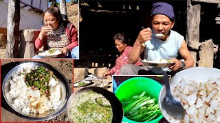 jungle man's  lunch with his son , daughter and wife in their village house || jungle family cooking