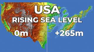 (4K) Rising Sea Level - USA 🇺🇸 (mainland only) 🌳🌊 #geography #map #usa #sealevelrise