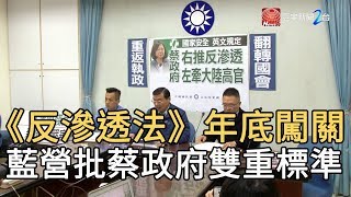 “反滲透法”年底闖關 藍營批蔡政府雙重標準!｜寰宇新聞 20191227