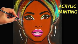 AFRICAN LADY ACRYLIC Painting Tutorial for beginners |  Easy Step by Step