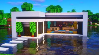 Minecraft : How to Build Easy Modern House on Water | Water Modern House Tutorial
