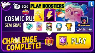 Play 3 Boosters/Gem Grab+Blow 'Em Up Solo Challenge Cosmic Rush/ 1400 Score /Mat