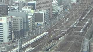 1/2【定点カメラ】地上100メートルから望む名古屋駅を発着する東海道新幹線N700系，東海道本線，特急などの様々な列車 2021.3.20