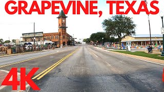 [4K] Grapevine, Texas - Historic District / Downtown, Grapevine lake \u0026 Gay lord Texan - Sunset Drive