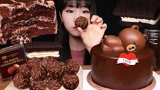 ASMR 아이스 고디바 초콜릿 볼, 브라우니 샌드, 라인프렌즈 초코 케이크 먹방 CHOCOLATE ICE CREAM BALL BROWNIE CAKE DESSERT MUKBANG