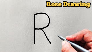 How to draw Rose from letter R | Easy Rose drawing for beginners | गुलाब का चित्र