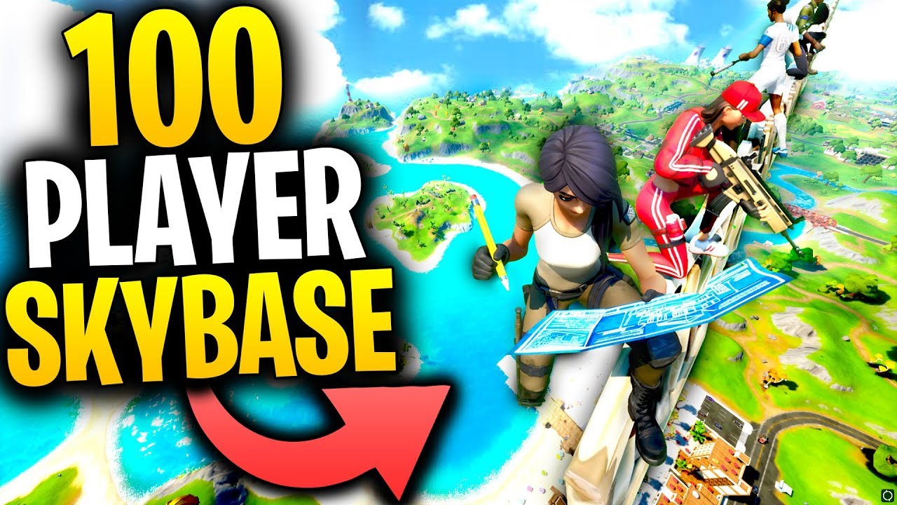 100 Player Skybase Challenge In Fortnite Youtube