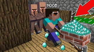 Minecraft NOOB vs PRO  : HOW NOOB STOLE ALL THE TREASURES FROM THE VILLAGE! Challenge 100% trolling!