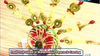 Kusina Master: Fresh Fruit Salad in Watermelon Peacock Carving