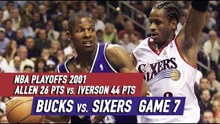 NBA Playoffs 2001. Bucks vs Sixers Game 7 -  Highlights. Iverson 44 pts