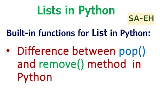 Difference between pop() and remove() in Python | List pop() Vs remove() in Python | CBSE | Examples