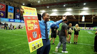 Cam Jordan surprises Pastor w/ Tickets at Super Bowl Experience