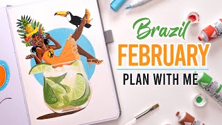 February Art Travel Journal Setup 2023 PLAN WITH ME Brazil