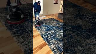 Area rug pre-scrubbing before the extraction process in Kitsap County Washington ￼