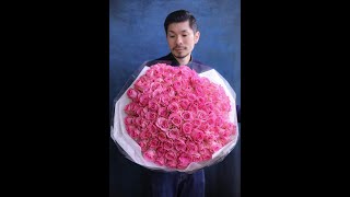 最高級ピンクバラ１００本の花束制作　（３月上旬制作　※サイズ感の参考にどうぞ）