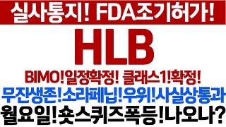 (HLB)BIMO실사통지!FDA조기허가!클래스1확정!월요일!숏스퀴즈폭등!대비하자!