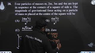 Four particles of masses m, 2m, 3m and 4m are kept in sequence at the corners of a square of sid....