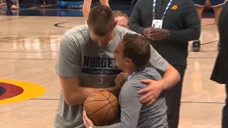 Nikola Jokic gives Mat Ishbia the ball after pregame warmup before Game 5 😂