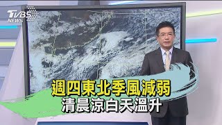 週四東北季風減弱 清晨涼白天溫升｜TVBS新聞