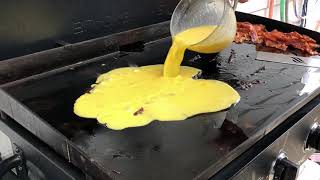 How To Make Scrambled Eggs (in bacon grease) On The Blackstone Griddle