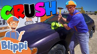 Blippi Crushes A Car With An Excavator! | Learn Verbs For Kids | Educational Videos For Toddlers