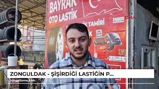 ZONGULDAK - Şişirdiği lastiğin patlamasıyla yaralandı; olay kamerada