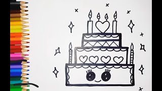 How to Draw and Colour in cute cake #cakedrawing