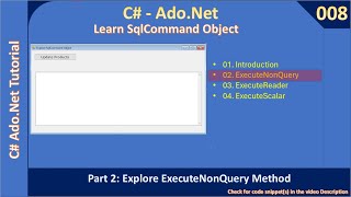 SqlCommand | Part 2 - ExecuteNonQuery Example | Ado Net Tutorial #008