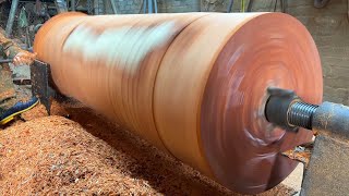 Woodworking Large Extremely Dangerous | Skillful Of Carpenter With Giant Red Incense Wood Lathe