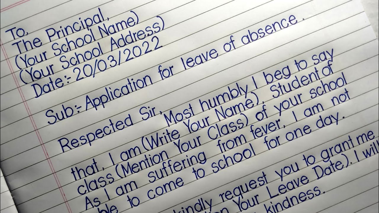 How To Write Application In English | Application For Leave Of Absence ...