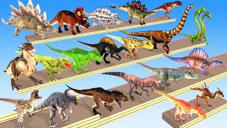 Dinosaurs vs Brachiosaurus vs Hydra Speed Race Run Zigzag Down Course! Animal Revolt Battle Simulato