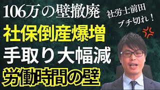 【社保倒産爆増】『106万の壁』撤廃をわかりやすく解説！社会保険料負担増加により『103万の壁』撤廃でも手取り大幅減少！『労働時間の壁』問題で就業抑制も！/週20時間の壁・厚生年金・パート・主婦