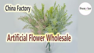 Wholesale artificial flower green bunch, fake asparagus ferns for indoors, faux grass shrubs decor