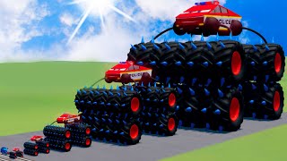 Big & Small Lightning Cyber Thorns McQueen Monster Truck vs Train BeamNG Drive