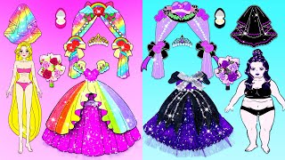 Paper Dolls Dress Up - Thin Rapunzel VS Fat Raquelle Bride Dresses - Barbie Wedding Handmade