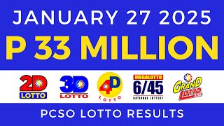 Lotto Result Today 9pm January 27 2025 PCSO