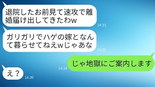 闘病中にボロボロになった妻が退院したその日に、夫が離婚届を提出した。「ガリガリのハゲ女とは無理だ」と言って、血も涙もない最低な夫に地獄を見せてやった結果が面白かった。