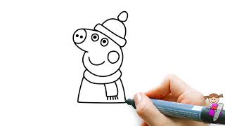 怎样画戴帽子的粉红猪小妹佩佩猪 How to draw Peppa Pig 【粉红猪小妹简笔画】