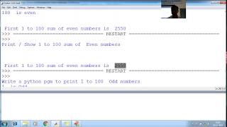40 Python for loop Print 1 to 100 even odd number find sum | Python Programming Tutorial for beginne