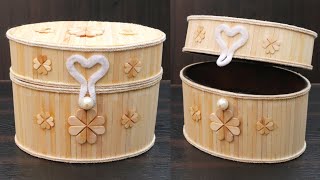 Handmade Jewelry storage box | DIY Jewelry Box made from Popsicle Sticks, Bamboo sticks