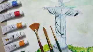 Rio de janeiro jesus statue painting | Pencil sketch | Art video | acrylic painting | water color