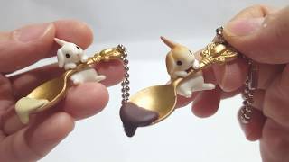 Unboxing Gachapon Epoch Nyanko Fuurin Mascots \u0026 Spoon Rabbits (Usagi)